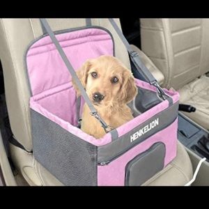 Dog Car Seat pink & grey.  -to 50 lbs but 30 lbs is best. Your dog will love it!